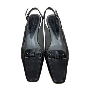 Bandolino BDYESSSICA Black Leather Square Toe Slingback Kitten Heels Womens 7.5M